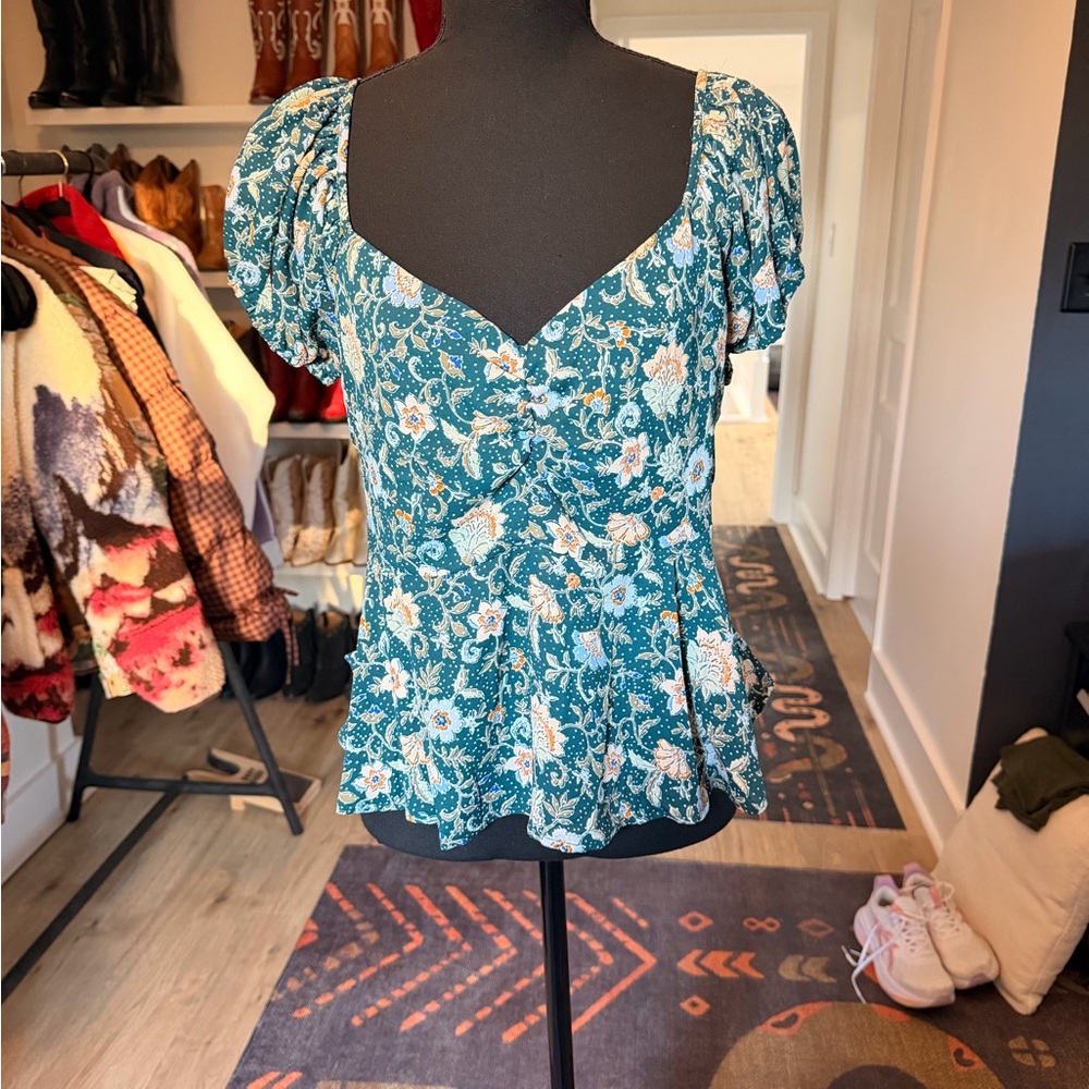 Shyanne Teal Floral Blouse